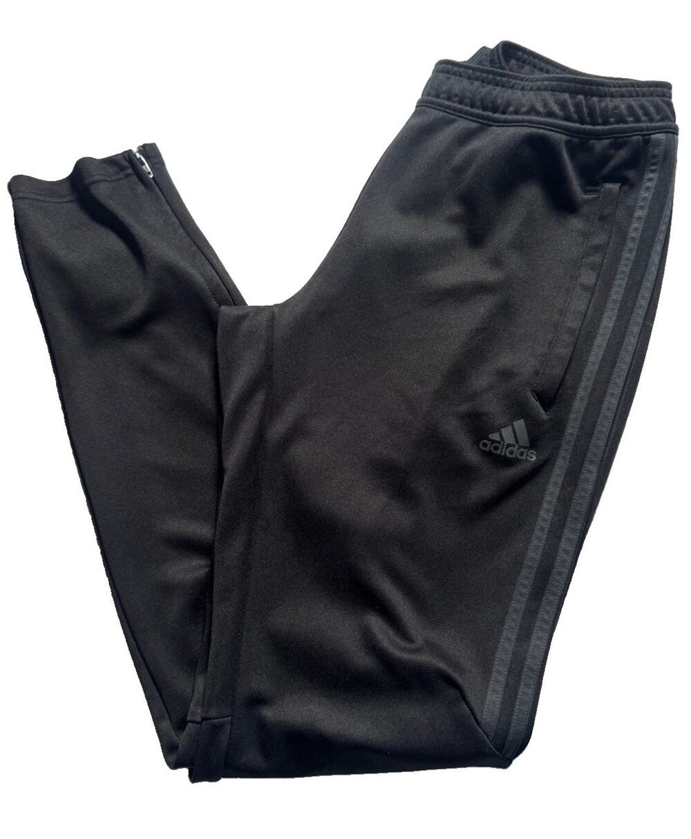 Adidas Boys Medium 12-14 Track Pants Black 3 Stripe Soccer Training Zip Ankle